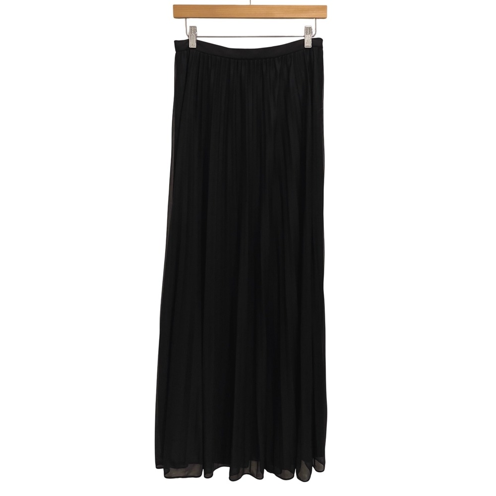 Cachet Black Pleated Chiffon Maxi Skirt Womens Size 10 Flowy Elegant Evening